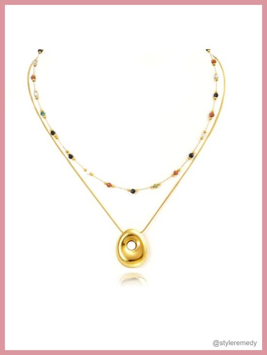 Jewelry - Layered Beaded Choker Necklace Set Gold Plated Stainless Steel Trendy